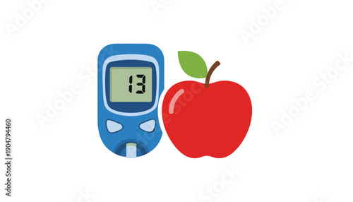 Diabetes glucose meter and apple health concept