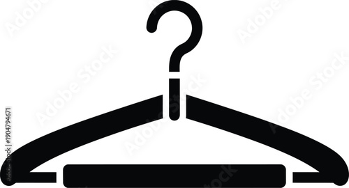 A clothes hanger icon featuring a question mark instead of the traditional hook, symbolizing uncertainty about what to wear or fashion choices.
