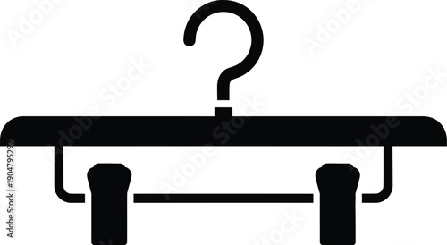 A black and white flat icon depicting a pants hanger with clips for holding garments like trousers or skirts