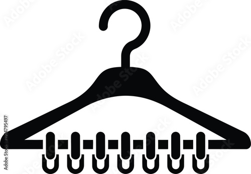 A black silhouette icon of a multi-hook clothes hanger for organizing accessories