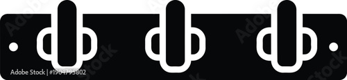 A black silhouette icon representing a wall-mounted coat rack with three hooks for hanging items.