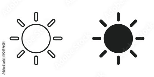 Two contrasting sun icons are displayed one white with black lines and another black with white lines high quality professional detailed modern elegant stylish clean crisp