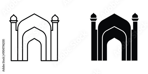 Two simplified line art depictions of a classic arched building likely inspired by taj mahal architecture high quality professional detailed modern elegant stylish clean crisp vibrant