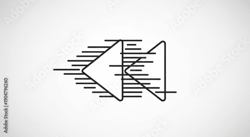 A minimalist black and white line art icon representing the fast backward media player function