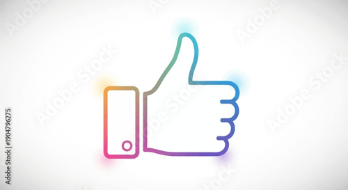 Vibrant colorful thumbs up approval icon with glowing gradient outline on white background