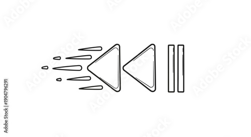 Hand-drawn doodle fast backward and pause button icon for media player navigation ui design