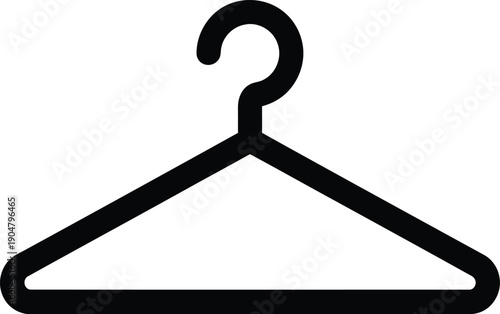 A minimalist black line icon of a standard clothes hanger, commonly used for digital interfaces and applications.