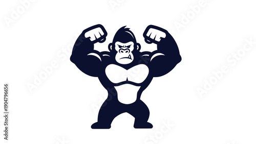 Strong gorilla icon flexing muscles showing strength isolated design
