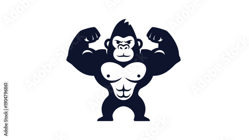 Strong gorilla logo icon showing muscles isolated on white background