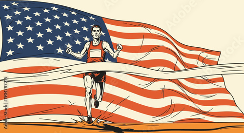 Man running with USA flag, vector illustration