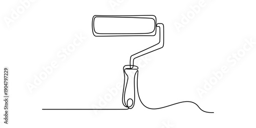 Continuous line drawing of a paint roller tool for home renovation and wall decoration. Vector, illustration