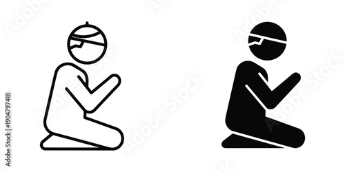 A depiction of a person kneeling in prayer shown in both line art and solid black silhouette styles high quality professional detailed modern elegant stylish clean