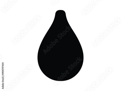 Solid black vector icon of a water drop, symbolizing liquid, rain, purity, or a single entity.