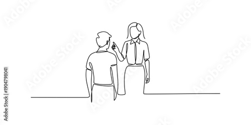 Continuous line drawing of a woman pointing her finger towards a man during a serious conversation. Vector, illustration