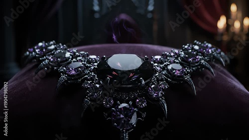 Elegant Amethyst Necklace and Gothic Jewelry Set on Black Velvet Display