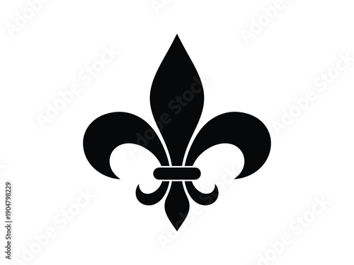 Bold black vector silhouette of a fleur-de-lis symbol, representing royalty, heraldry, or French heritage.
