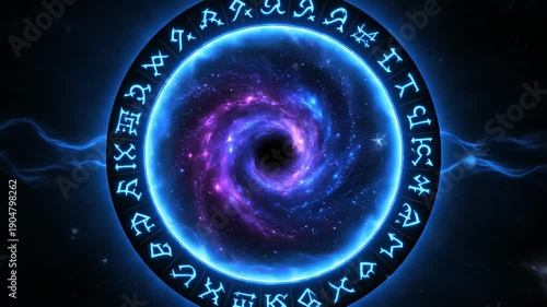 Mystical Portal In A Dark Forest: Cosmic Swirl Of Runes, Light And Fantasy