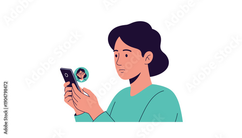 Woman holding smartphone looking at screen
