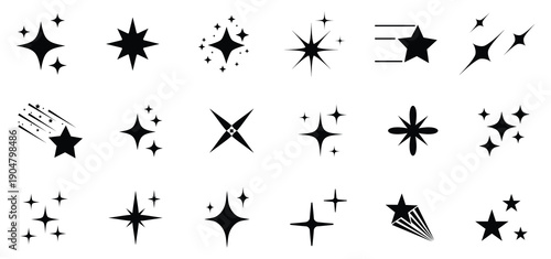 Sparkle star icons. Shine icons. Stars sparkles vector. Set sparkles star symbols vector.
