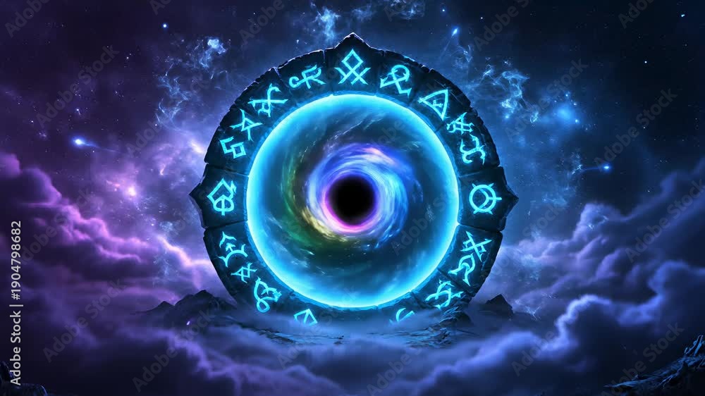 Mystical Portal In A Dark Forest: Cosmic Swirl Of Runes, Light And ...