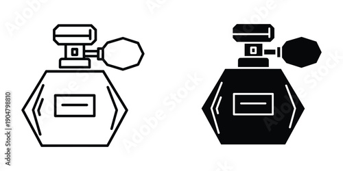 A pair of perfume bottle outlines are presented one is a line drawing the other is solid black high quality professional detailed modern elegant stylish clean