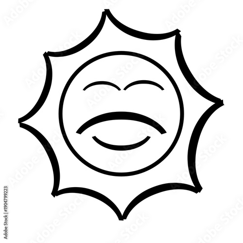 Smiling Sun Character with Mustache, Minimalist Line Art Illustration