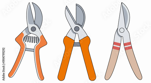 Garden Pruning Shears with Orange Tan Handles and Silver Blades White Background