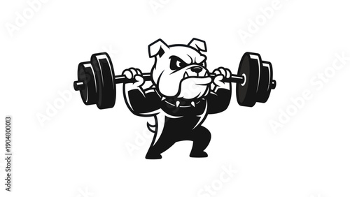 Cartoon bulldog lifting weights in silhouette against white background