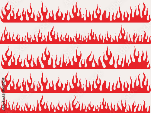 Stylized Red Fire Flames Border Patterns Light Beige Background Heat Energy