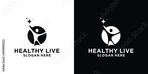 Healthy Live Logo Design with a Person Reaching for a Star.