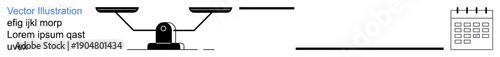 Time management, scheduling, comparison, decision-making, weighing priorities, productivity. A balance scale linked to a calendar via a line. Time management and scheduling concepts