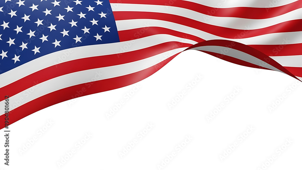 Fototapeta premium Waving american flag on white background