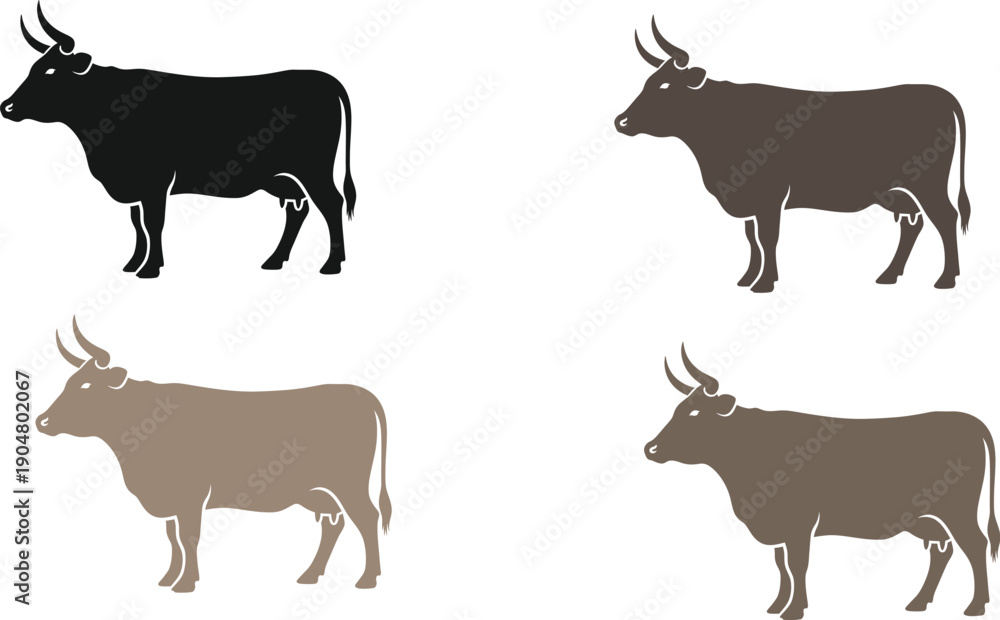 Fototapeta premium Cow vector animal set illustration 