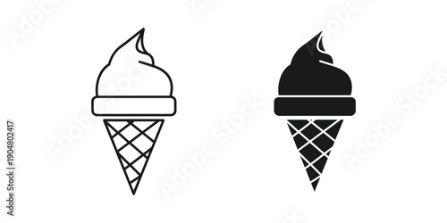 Two black and white illustrations depict soft serve ice cream cones offering a simple dessert graphic high quality professional detailed modern elegant stylish clean crisp vibrant