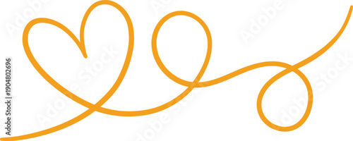 Orange hand drawn heart loop line art vector banner