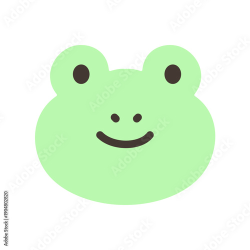 Flat illustration of a smiling frog face with big round eyes. Perfect for nature themes, kids illustrations, amphibian characters, and playful designs.