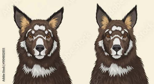 Two Similar Australian Dingo Portraits Side By Side.