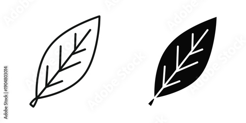 Two contrasting leaf illustrations are displayed one outlined and one solid black showcasing simple botanical designs high quality professional detailed modern elegant stylish clean crisp vibrant