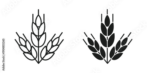 A simple black and white illustration depicting two stylized wheat stalks or grain heads side by side high quality professional detailed modern elegant stylish clean crisp