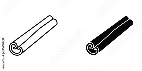 Two depictions of cinnamon sticks one outlined in black and the other filled with black high quality professional detailed modern elegant stylish clean crisp vibrant colorful