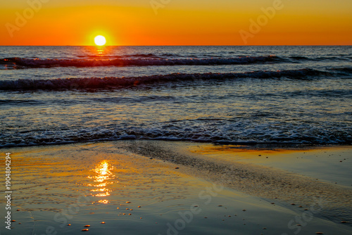 Beautiful seascape at sunset. Sea view at sunset. Evening landscape. Outdoor activities and travel. Suitable as a background.