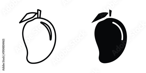A simple black and white illustration depicts two mangoes one outlined and one filled showcasing contrasting forms high quality professional detailed modern elegant stylish clean crisp