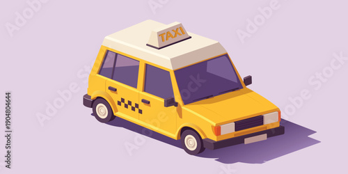 3D Cartoon Yellow Taxi Car Illustration in Isometric View, Urban Transportation Concept, City Cab Service, Cute Minimal Vehicle Design on Pastel Background