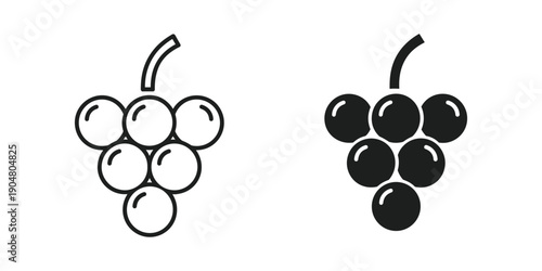 A simple illustration depicts two bunches of grapes one outlined and one filled showcasing a black and white style high quality professional detailed modern elegant stylish