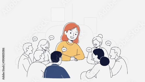 Woman speaking in a group therapy session with people listening.