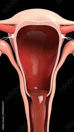 Menstrual Flow Inside Uterus – Educational Cross-Section Scientific Visualization