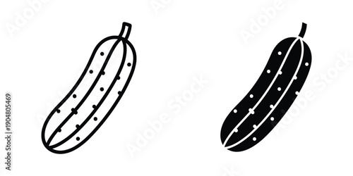 A simple black and white illustration depicts two cucumbers one outlined and one solid side by side high quality professional detailed