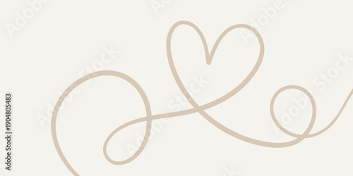 Cream beige warm neutral minimalist heart line art vector swirl valentine vector banner background template