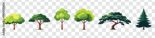 Flat Vector Trees Collection Diverse Nature Elements for Game, Web and Landscape Design Assets