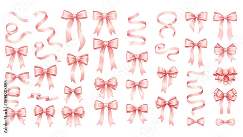 Photos Watercolor vintage pink ribbons and bows Valentines day illustration